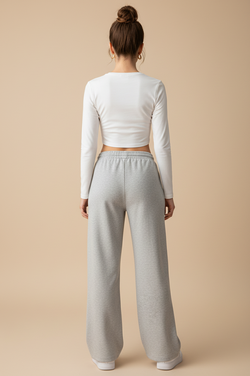 Grey Wide‑Leg Lounge Pants – High‑Waisted Knit Leisure Bottoms