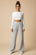 Grey Wide‑Leg Lounge Pants – High‑Waisted Knit Leisure Bottoms