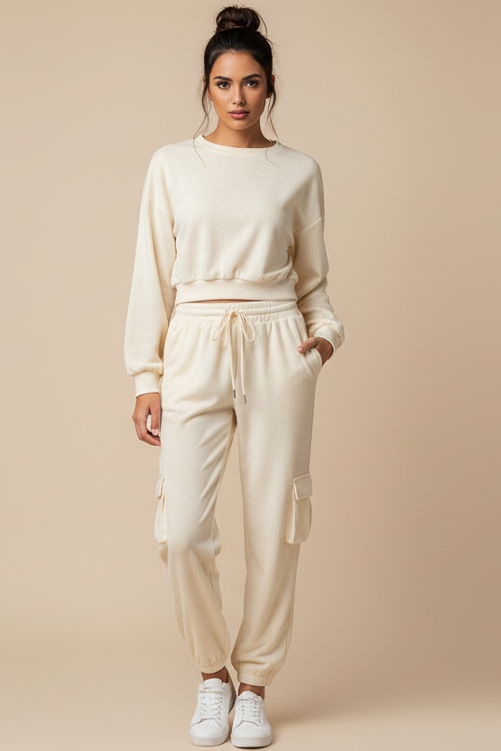 Soft Knit Long Sleeve Top & Jogger Pants Set with Pockets