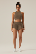 High‑Neck Athletic Set – Stretchy Cropped Tank & Elastic Waist Shorts