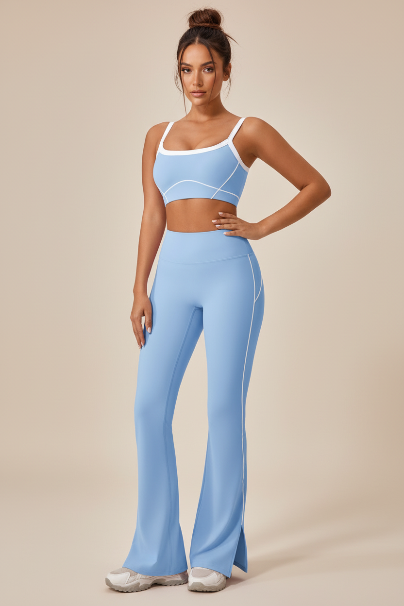 High‑Stretch Flare Leggings & U‑Neck Sports Bra Set 💪