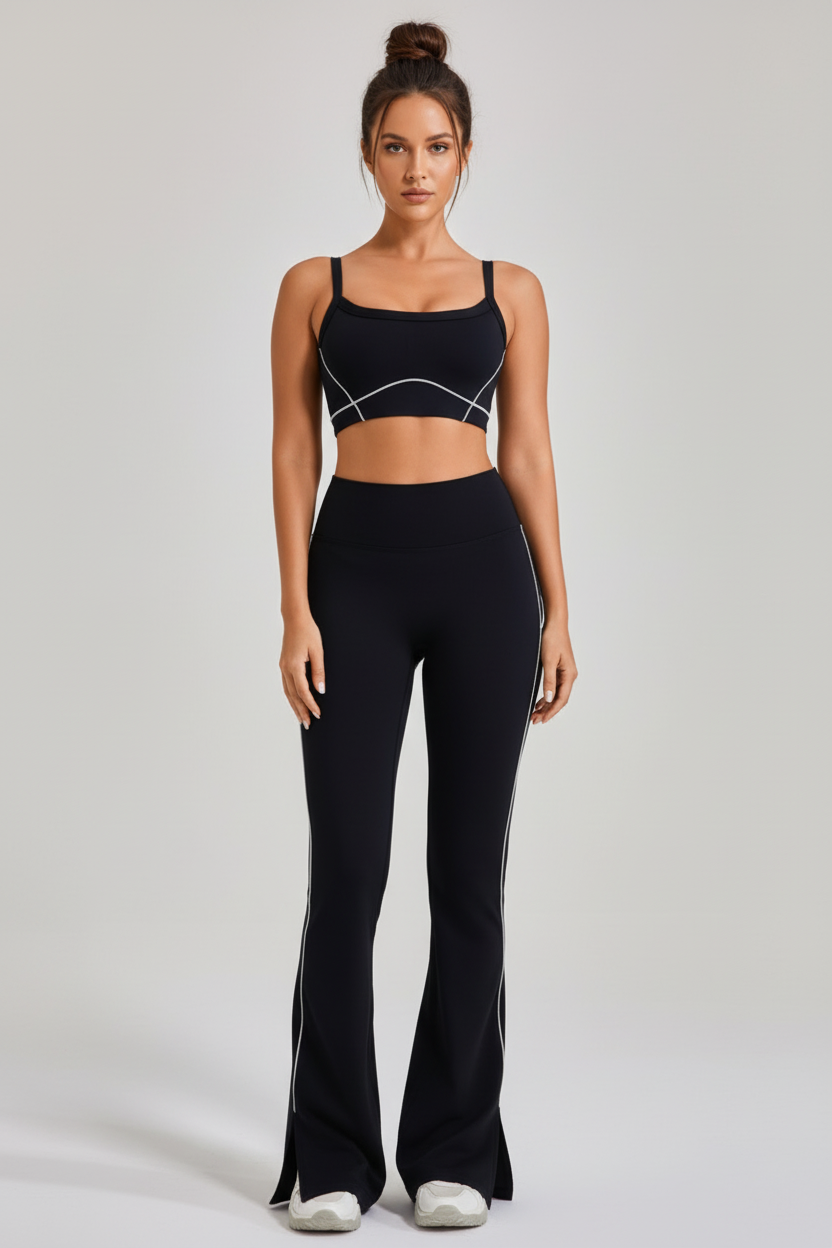 High‑Stretch Flare Leggings & U‑Neck Sports Bra Set 💪