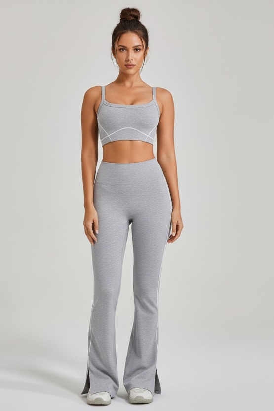 High‑Stretch Flare Leggings & U‑Neck Sports Bra Set 💪