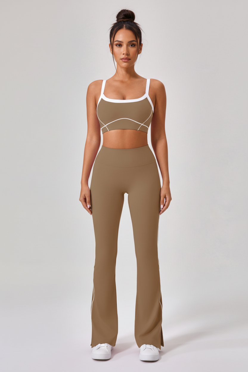 High‑Stretch Flare Leggings & U‑Neck Sports Bra Set 💪