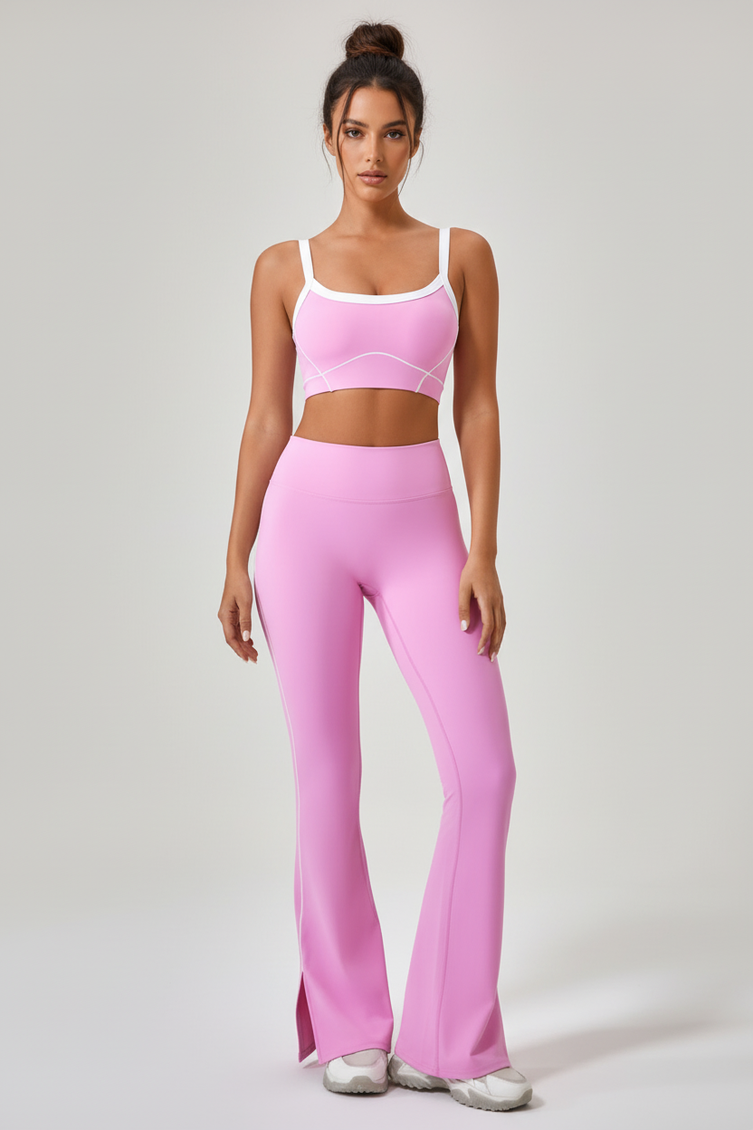 High‑Stretch Flare Leggings & U‑Neck Sports Bra Set 💪