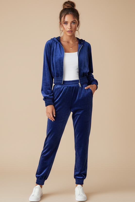 Velour Long Sleeve Zip-Up & Pant Set