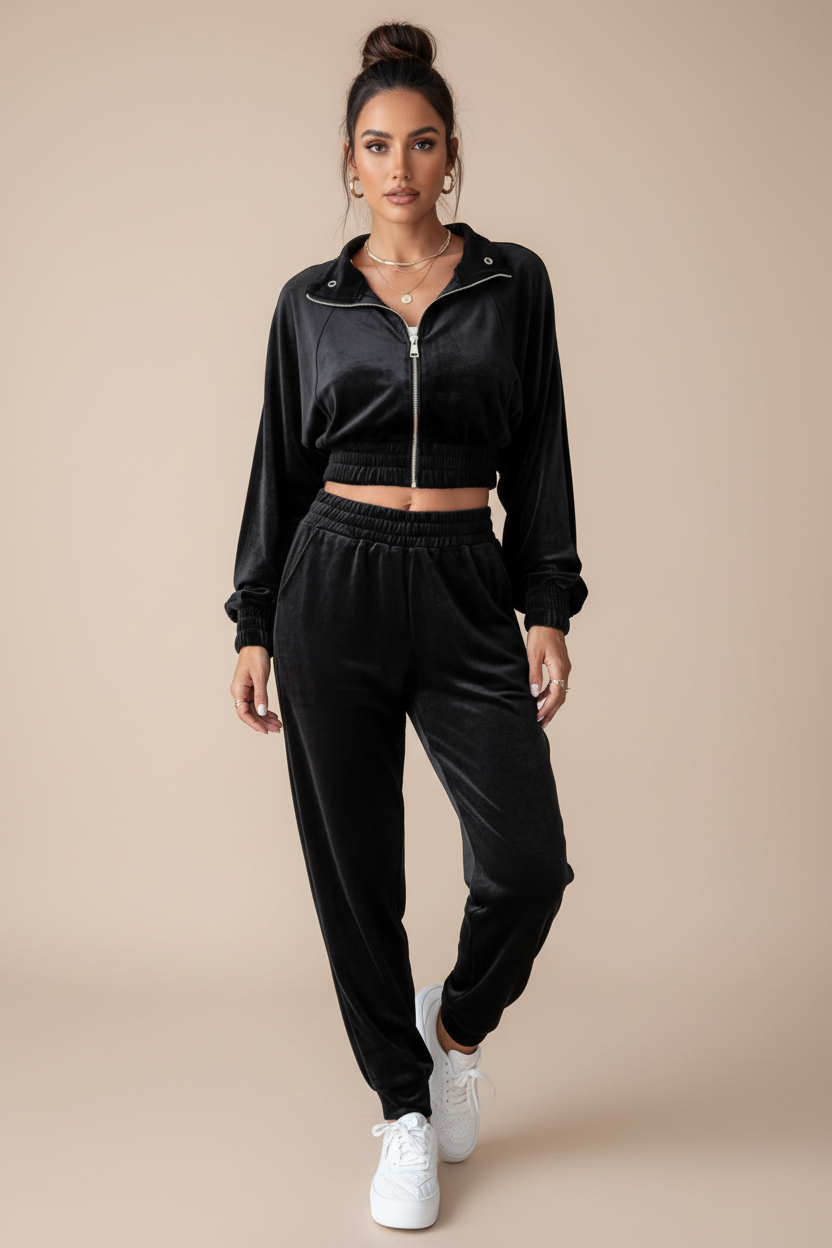 Velour Long Sleeve Zip-Up & Pant Set