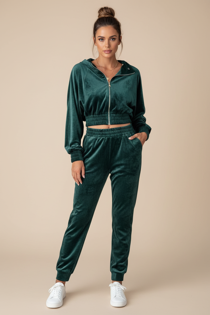 Velour Long Sleeve Zip-Up & Pant Set