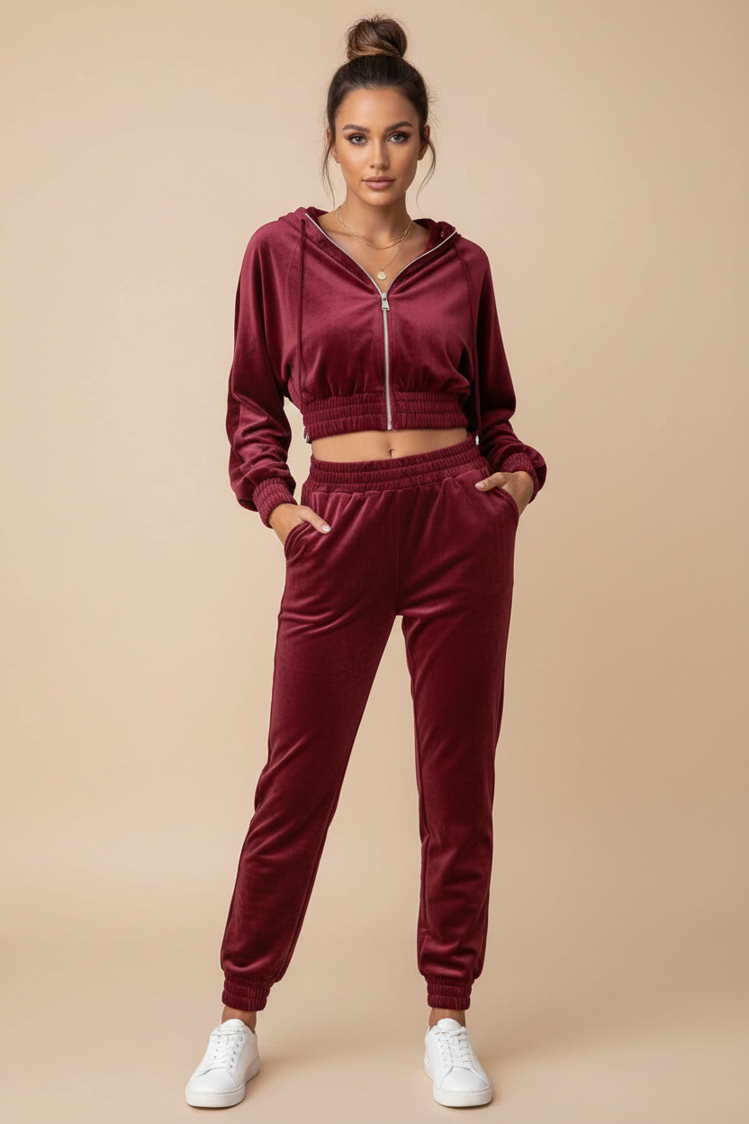 Velour Long Sleeve Zip-Up & Pant Set