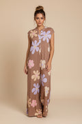 Floral Knit Sleeveless Jumpsuit with Round Neck