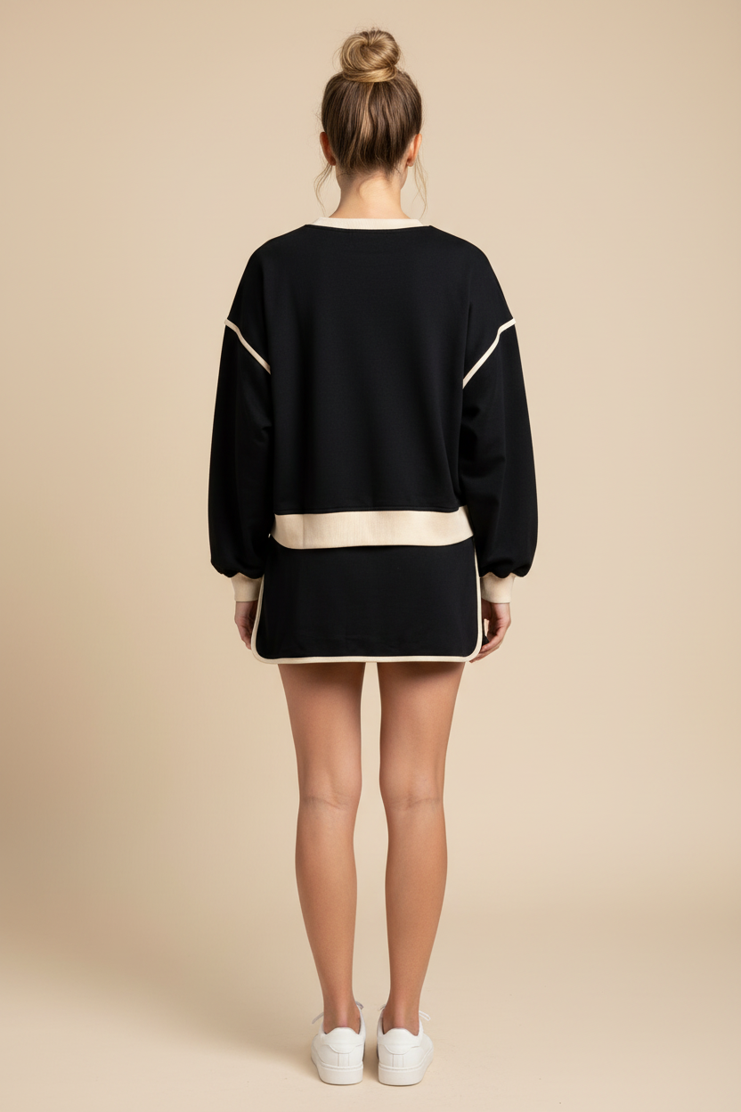 Casual Matching Lounge Set with Long Sleeve Top & Mini Skort