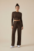 Crew Neck Long Sleeve Top & Wide Leg Pants Set