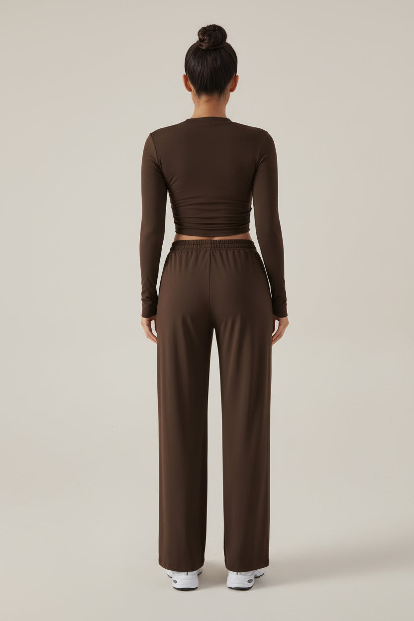 Crew Neck Long Sleeve Top & Wide Leg Pants Set