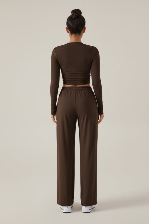Crew Neck Long Sleeve Top & Wide Leg Pants Set