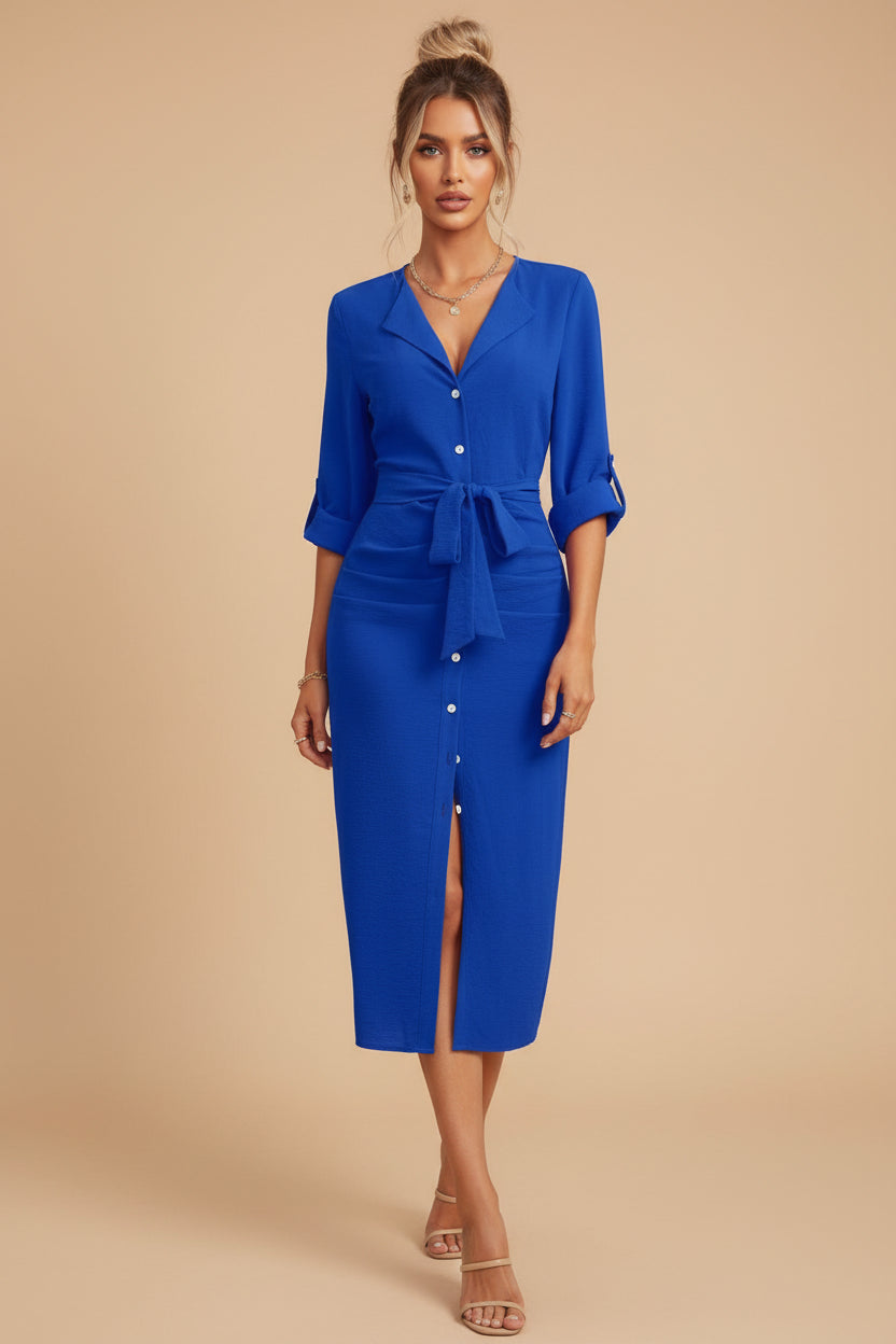 Daily Lapel Collar Woven Dress
