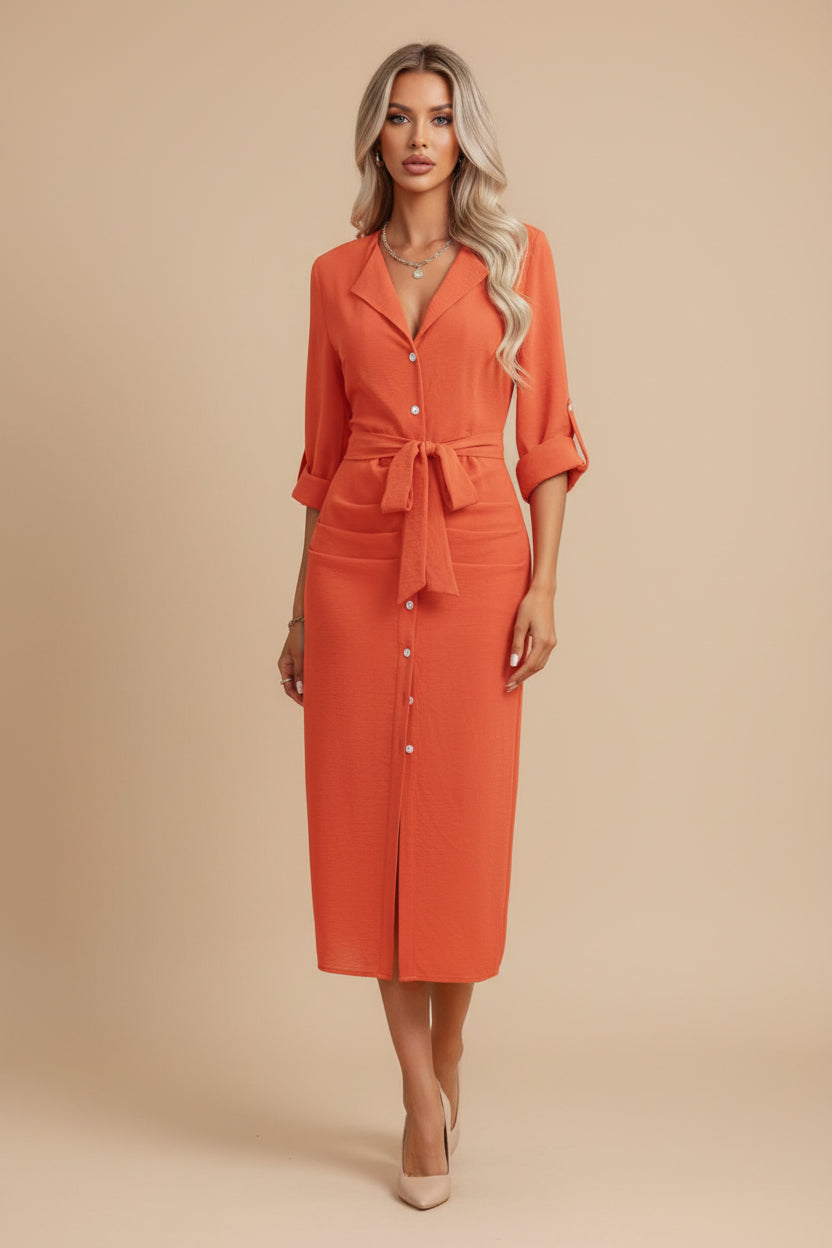 Daily Lapel Collar Woven Dress