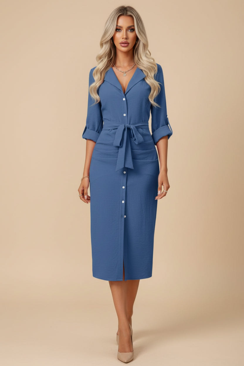 Daily Lapel Collar Woven Dress