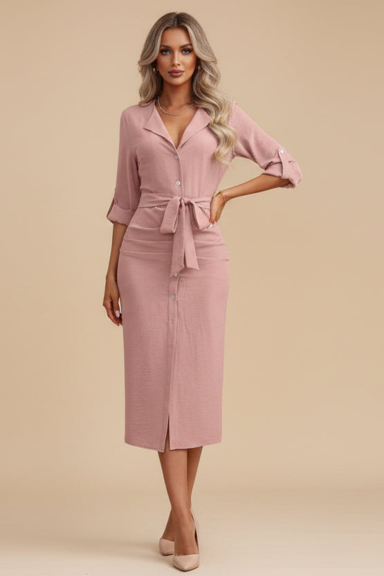 Daily Lapel Collar Woven Dress