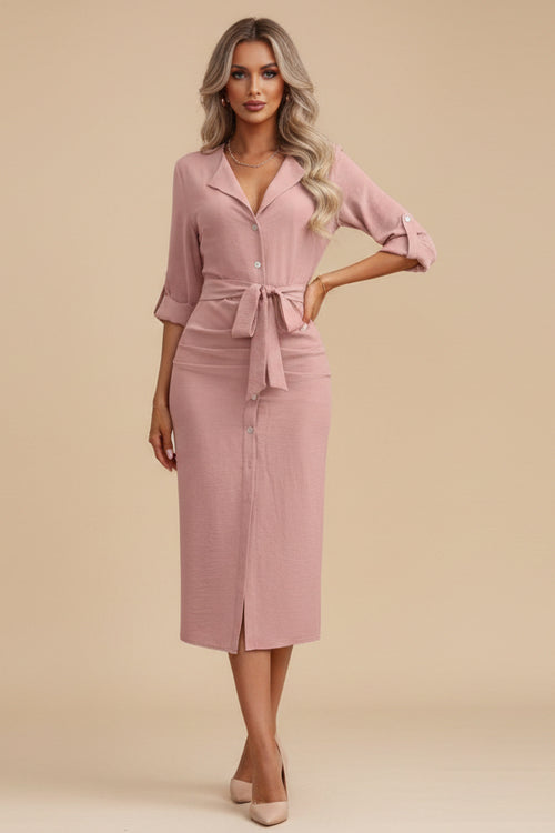 Daily Lapel Collar Woven Dress