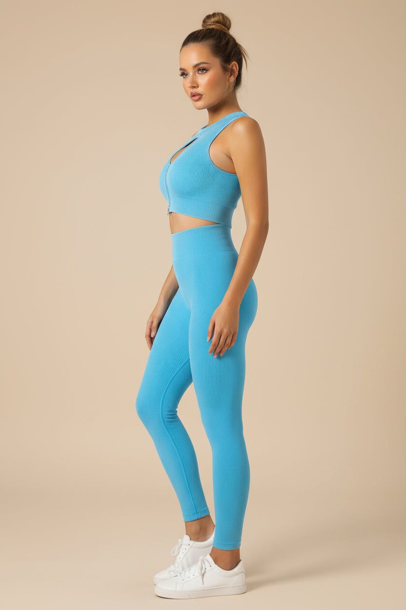 Ribbed Zip‑Front Sports Bra