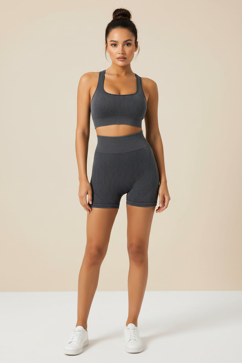 Ribbed Nylon Sports Bra