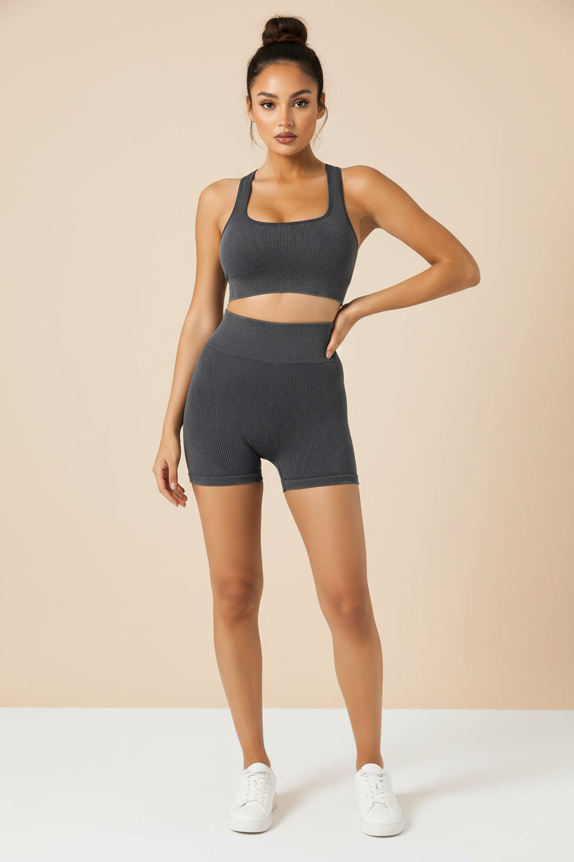 Ribbed Nylon Sports Bra