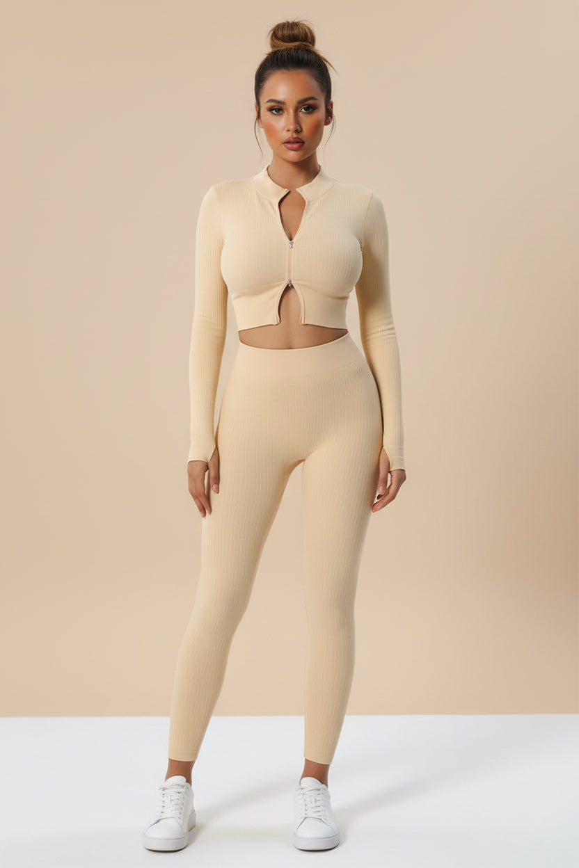 Ribbed Zip‑Up Crop Top