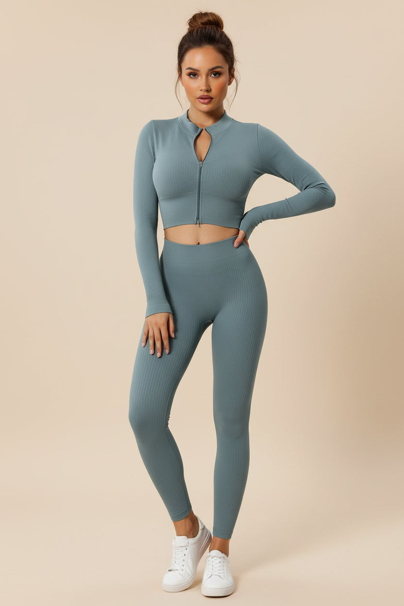 Ribbed Zip‑Up Crop Top