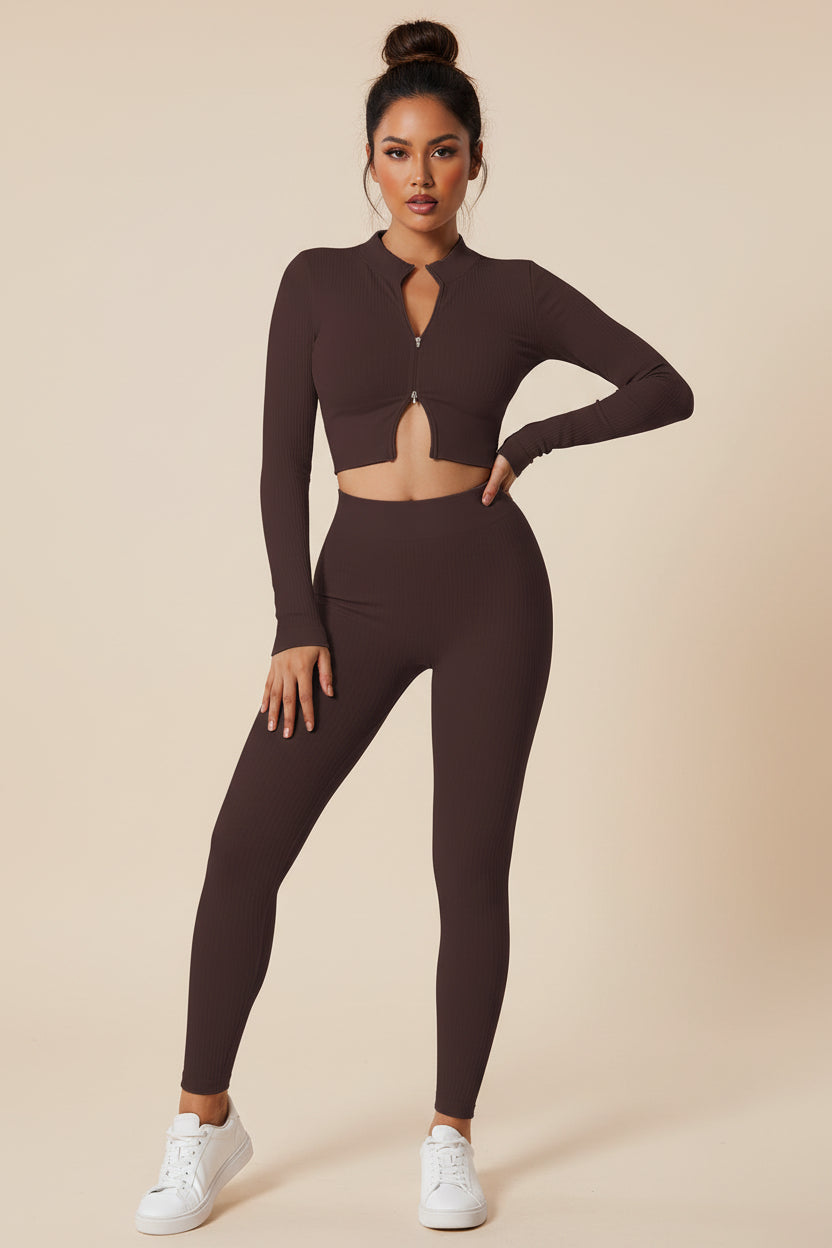 Ribbed Zip‑Up Crop Top