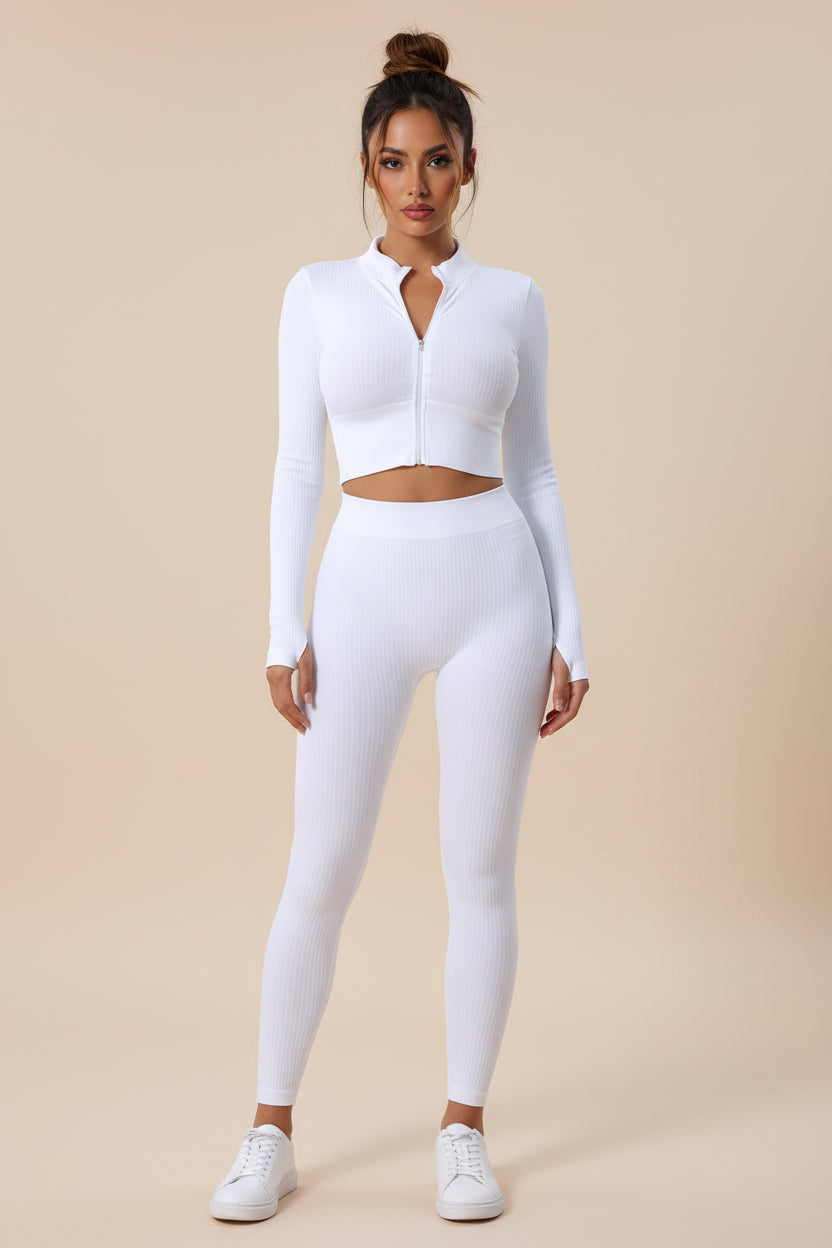 Ribbed Zip‑Up Crop Top