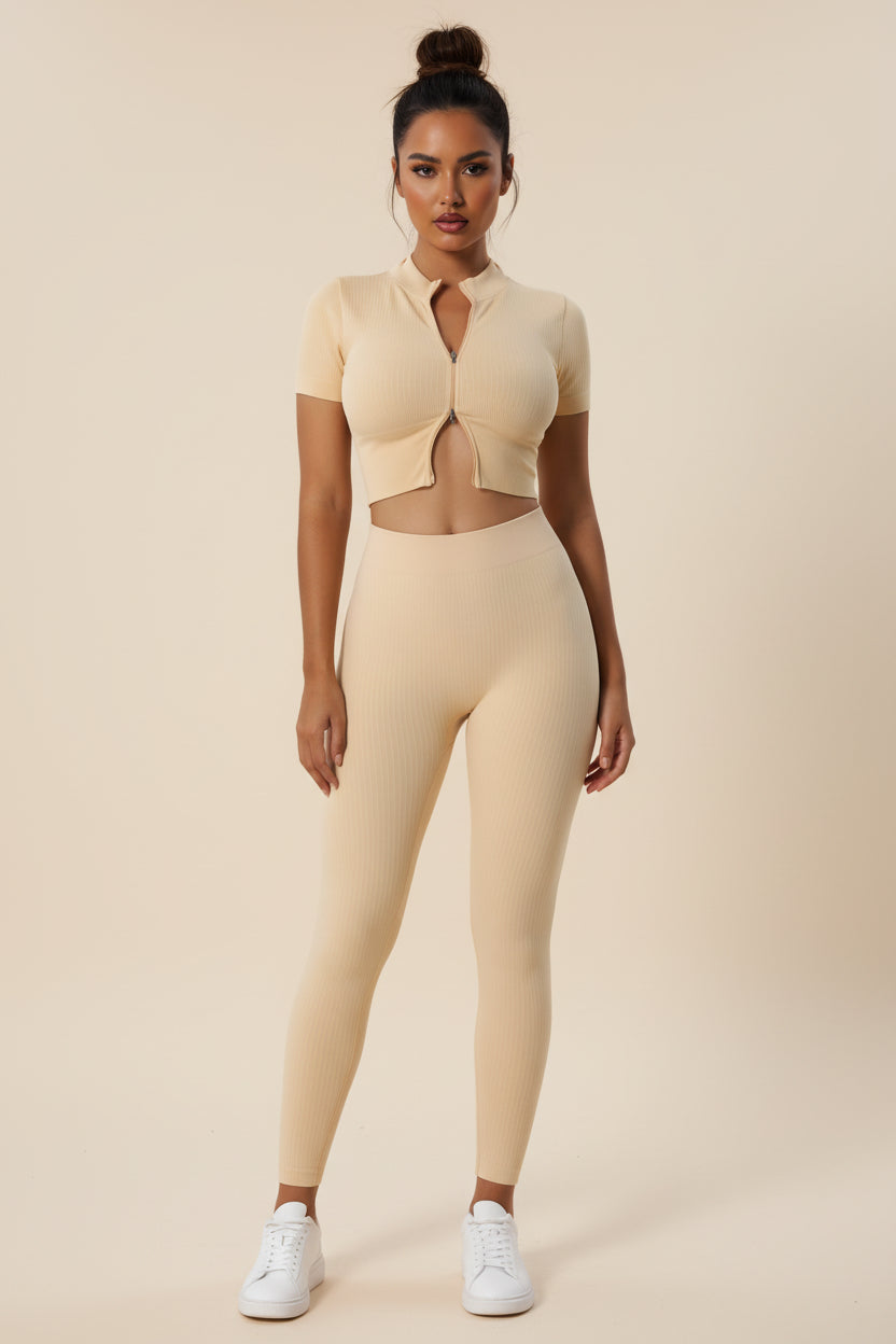 Short Sleeve Zip‑Up Top