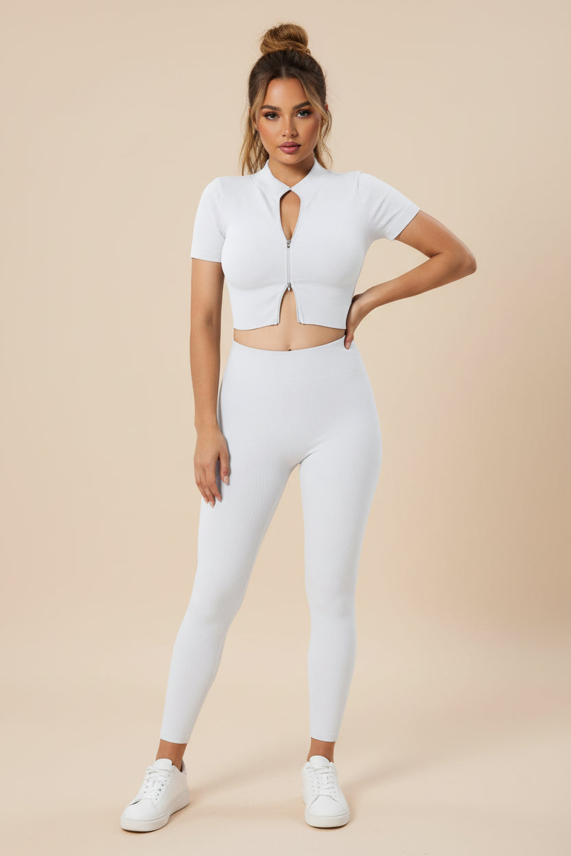 Short Sleeve Zip‑Up Top