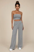 Navel-baring tube top short striped two-piece casual home long pants suit