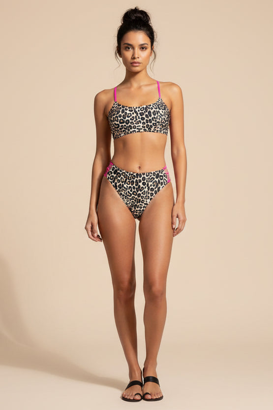 Leopard Print Spaghetti Strap Bikini Set