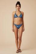 Dark Blue Paisley Print Halter Neck Bikini Set