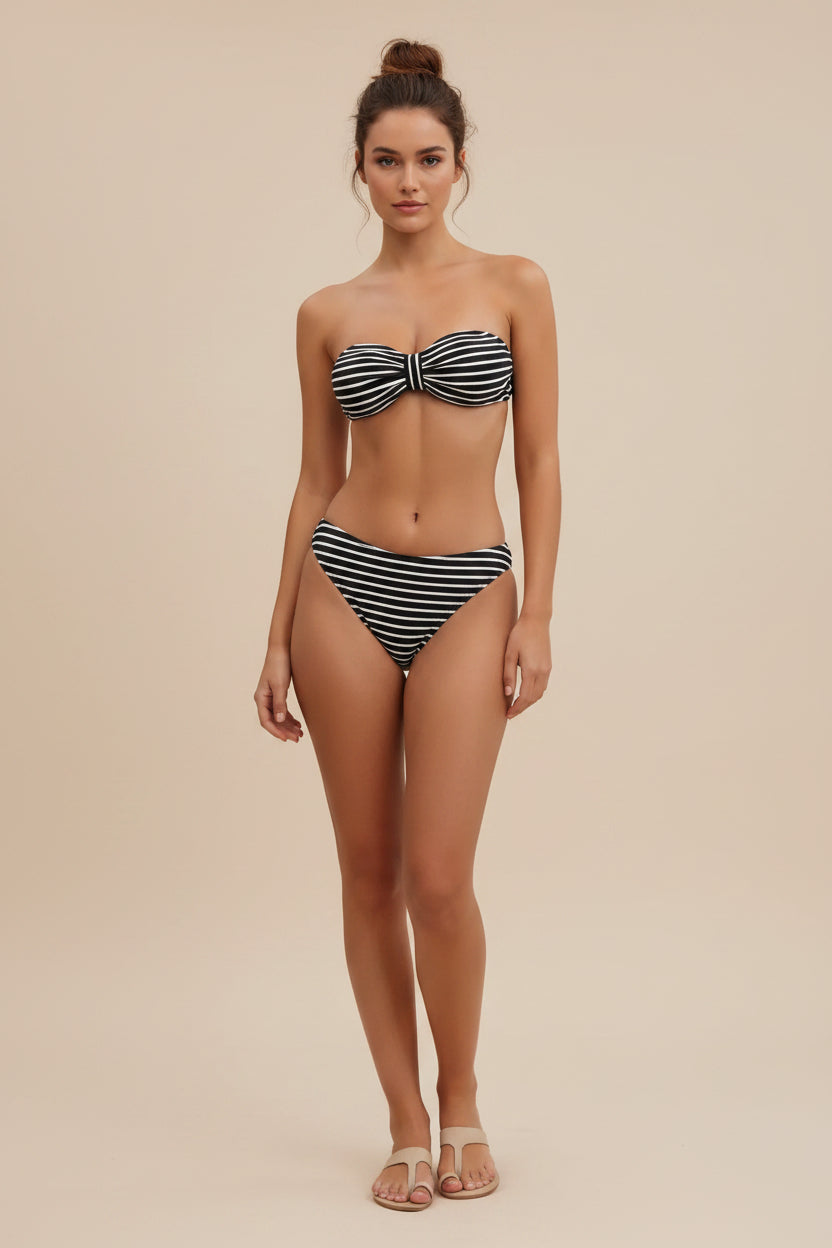 Schwarz-weiß gestreifter, hoch taillierter Bikini-Set – Tube Top Bandeau