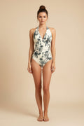 Floral Halter Neck One‑Piece Swimsuit